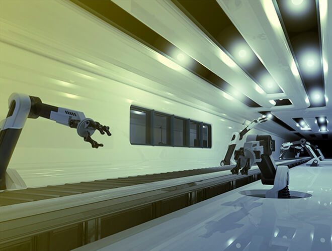 Robotic arm over assembly line