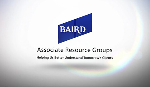 Video Thumbnail: White background, [Baird logo] Associate Resource Groups | Helping Us Better Understand Tomorrow's Clients