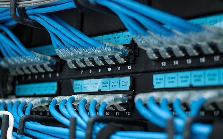 Photograph: Close-up of cable plugged into server