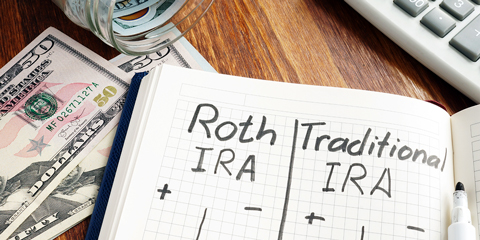 Notebook containing writing - Roth vs Traditional IRA Pros and Cons