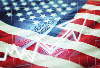 Financial chart super-imposed over an American Flag