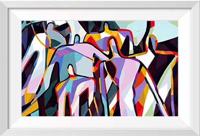 Framed abstract people painting