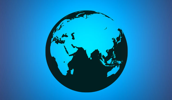 Illustration off globe overlayed upon a blue gradient.