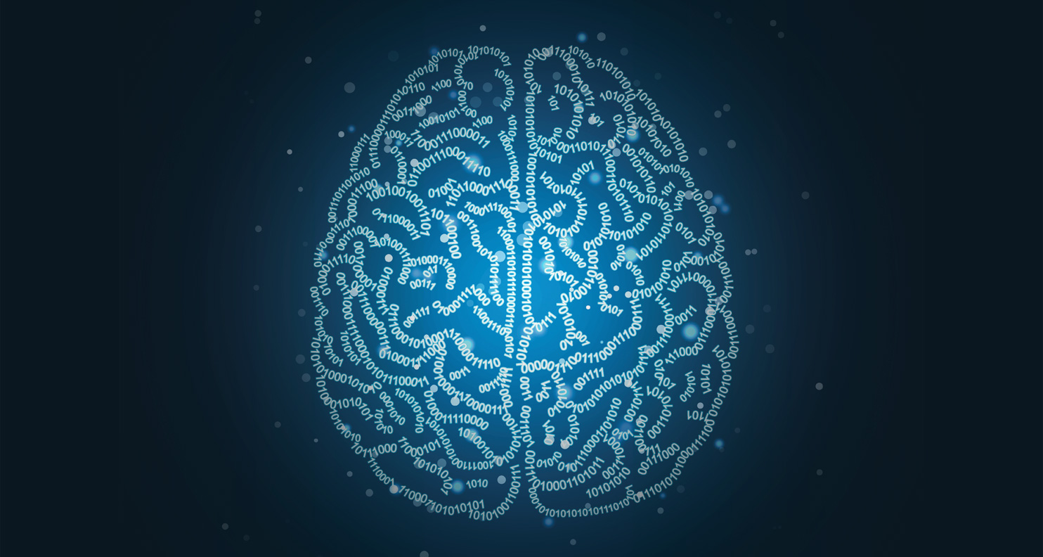 Abstract brain drawing consisting of 0 and 1